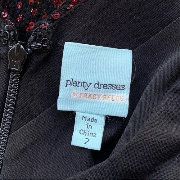 Plenty by Tracy Reese Sequined Geo Dot Stretch Cocktail Dress Black Red Size 2 - Picture 5 of 6